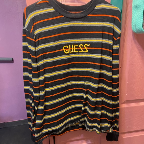 VINTAGE Guess Long sleeve black grey yellow red lines ❤️ - Picture 1 of 2